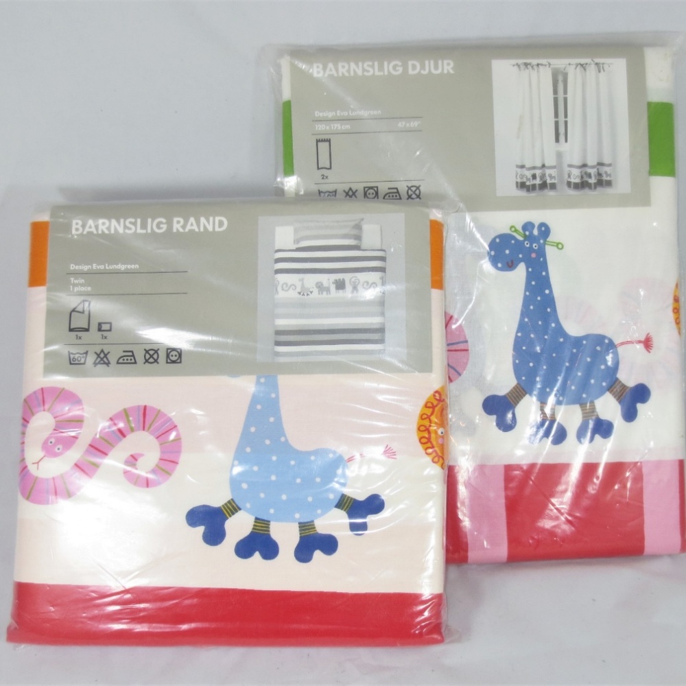 Ikea Barnslig CURTAINS & TWIN DUVET Pillowcase 4 Piece Eva Lundgreen Design